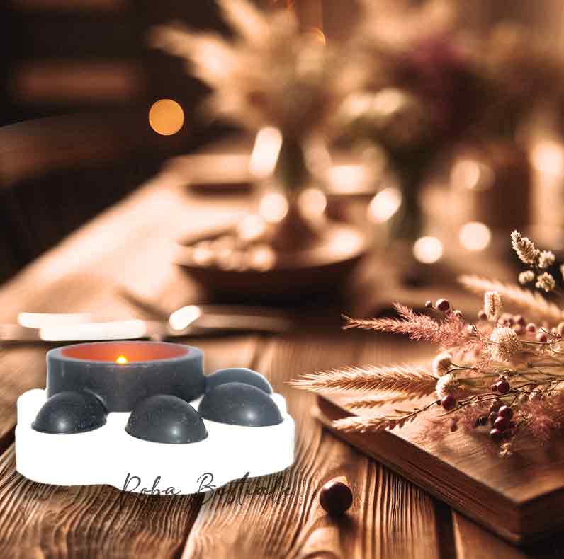 Porta Tea Light ZAMPINA - Base Bianco Panna & dettagli Black - in Jesmonite - 9x9 cm