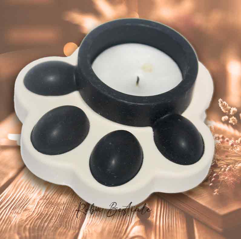 Porta Tea Light ZAMPINA - Base Bianco Panna & dettagli Black - in Jesmonite - 9x9 cm