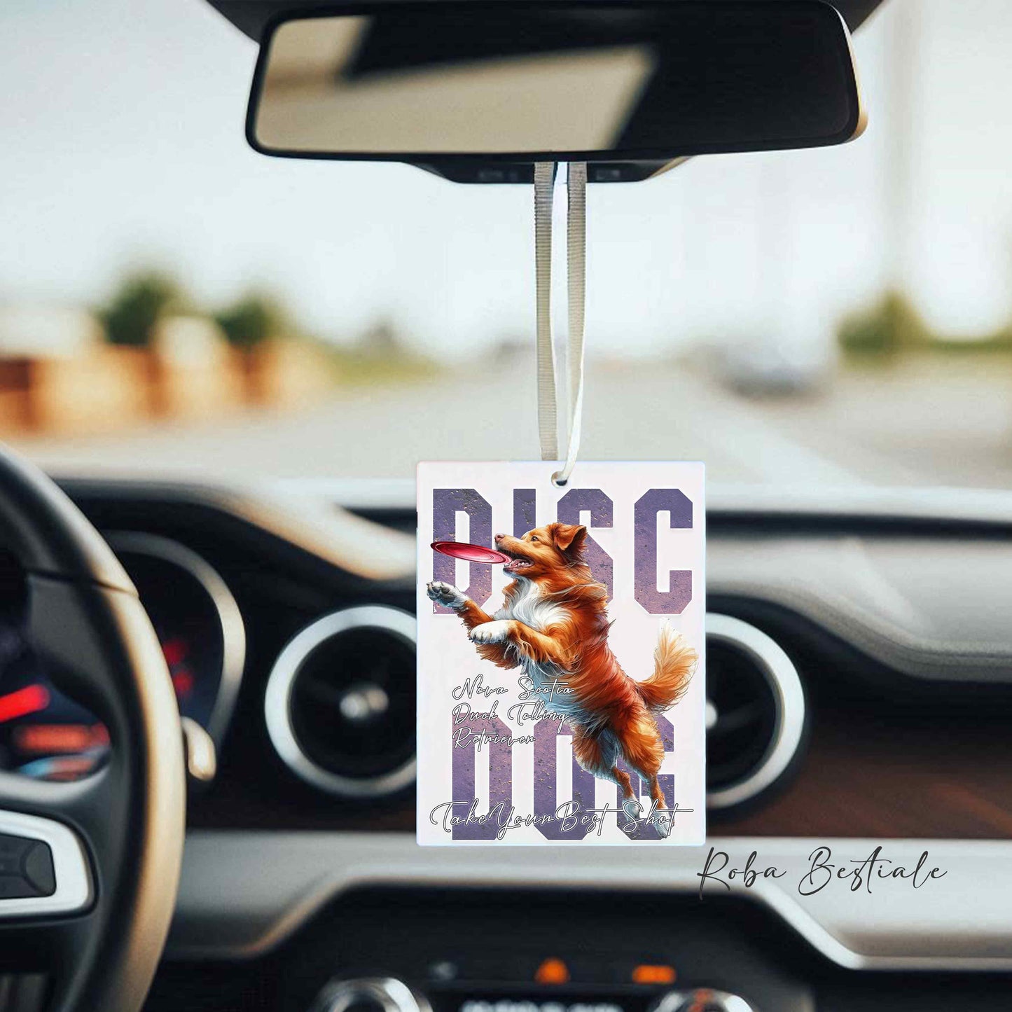 Deodorante Auto APTITUDE - DISC DOG - NOVA SCOTIA DUCK TOLLING RETRIEVER - In Feltro, con cordino - 7,5 x 10 cm