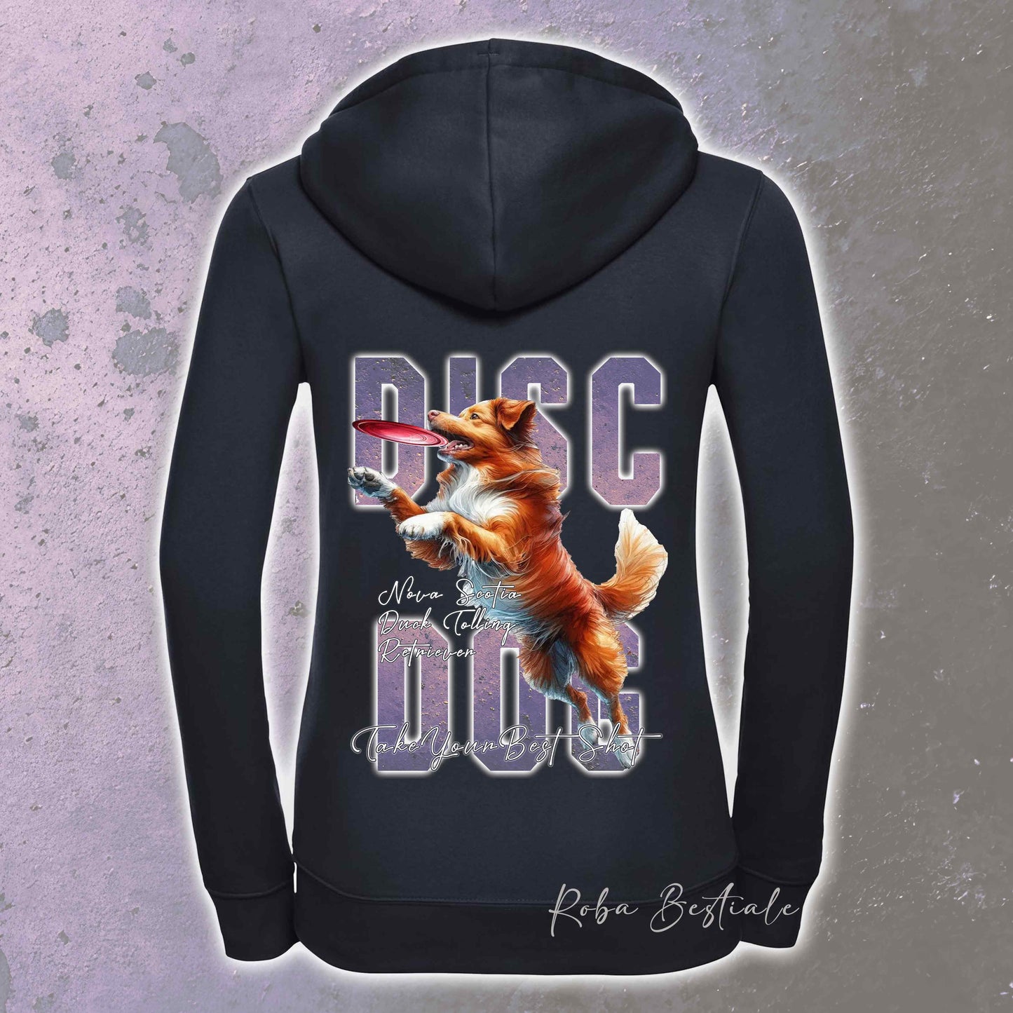 Felpa APTITUDE - DISC DOG - NOVA SCOTIA DUCK TOLLING RETRIEVER - Con Cappuccio e Full Zip, Uomo o Donna, in tanti colori - dalla XS alla 5XL