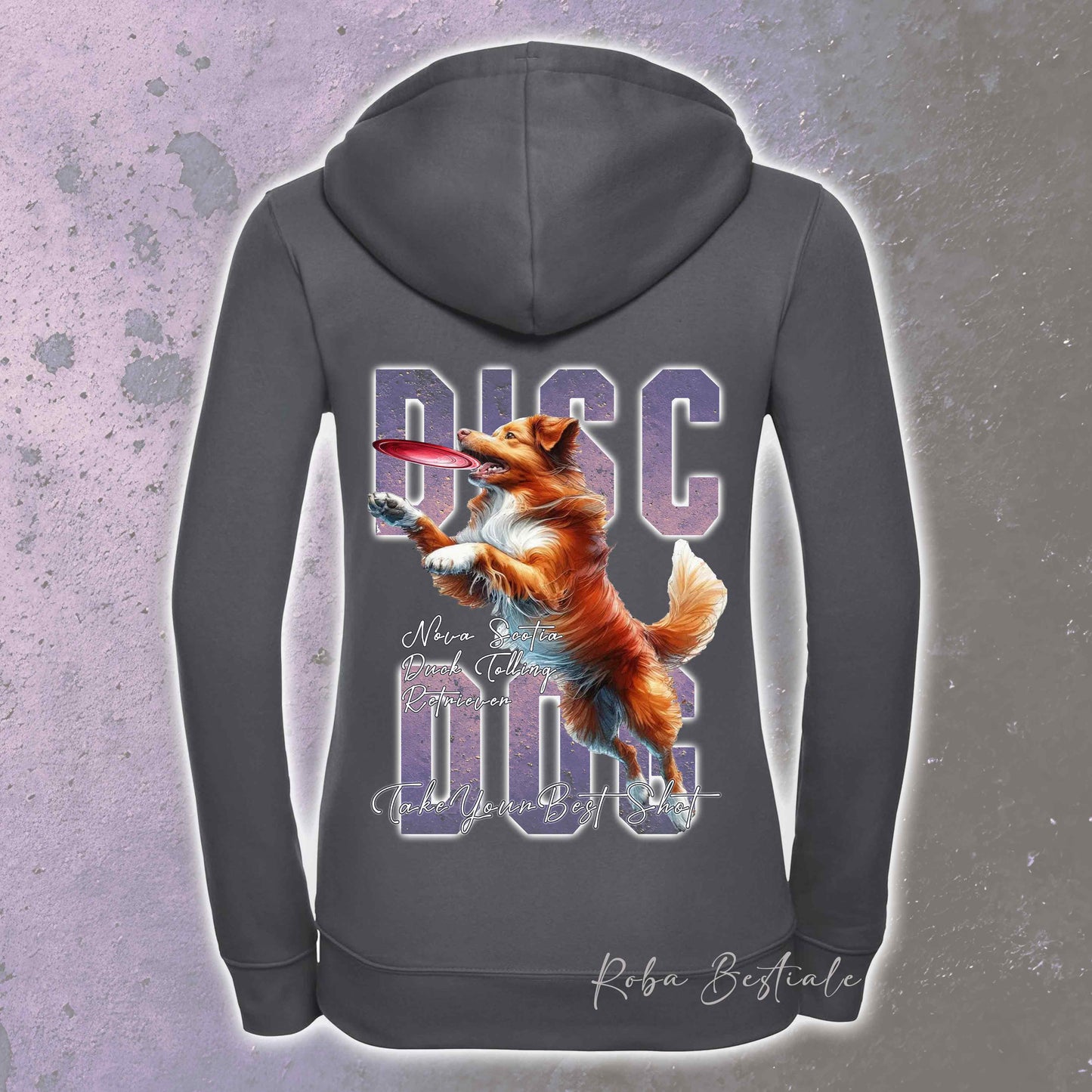 Felpa APTITUDE - DISC DOG - NOVA SCOTIA DUCK TOLLING RETRIEVER - Con Cappuccio e Full Zip, Uomo o Donna, in tanti colori - dalla XS alla 5XL
