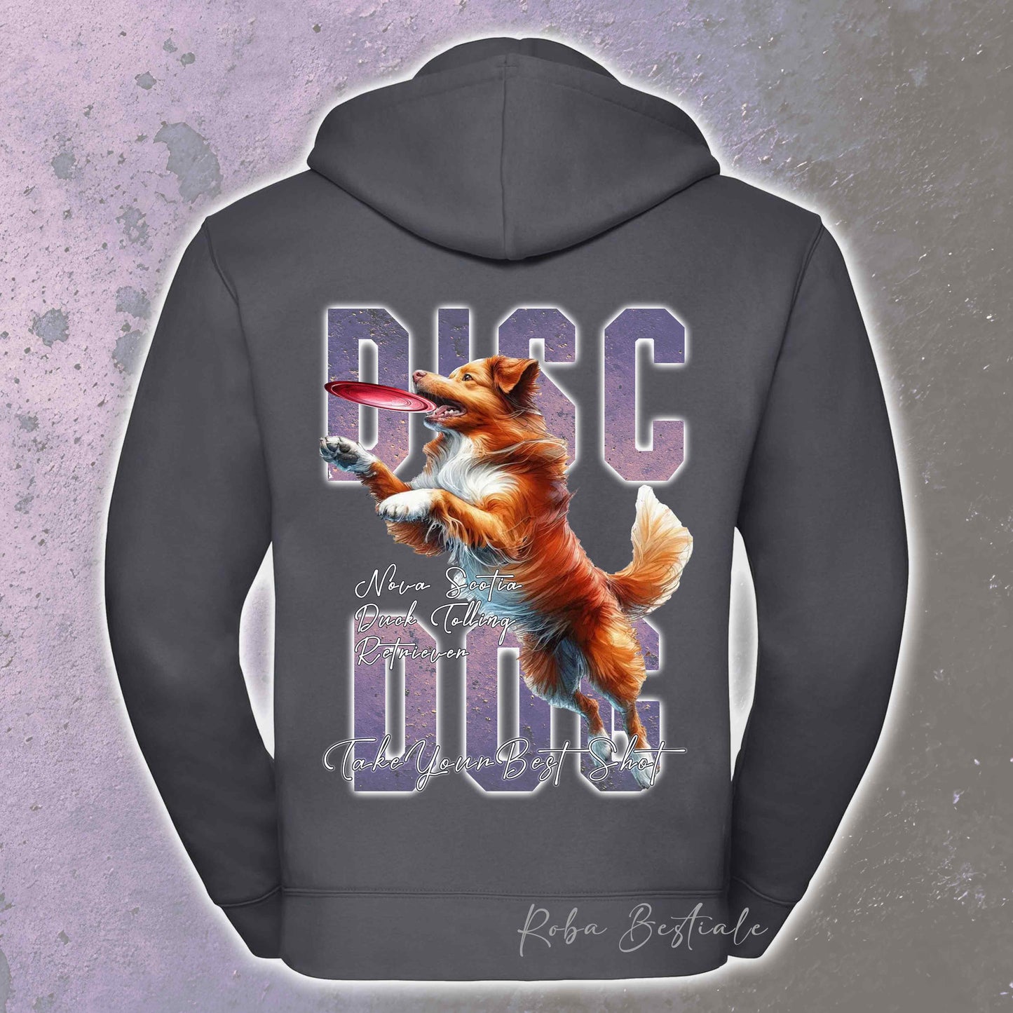 Felpa APTITUDE - DISC DOG - NOVA SCOTIA DUCK TOLLING RETRIEVER - Con Cappuccio e Full Zip, Uomo o Donna, in tanti colori - dalla XS alla 5XL