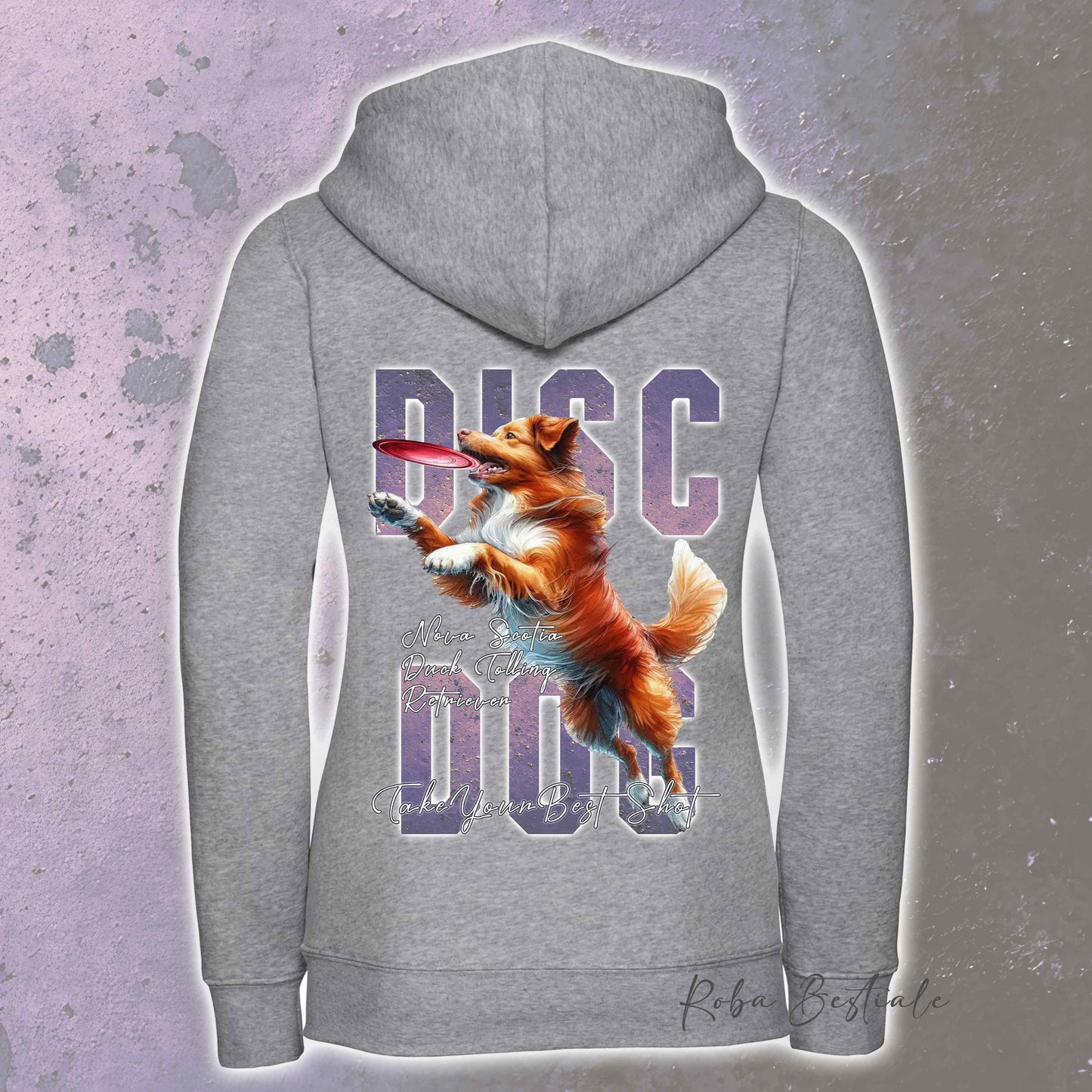 Felpa APTITUDE - DISC DOG - NOVA SCOTIA DUCK TOLLING RETRIEVER - Con Cappuccio e Full Zip, Uomo o Donna, in tanti colori - dalla XS alla 5XL