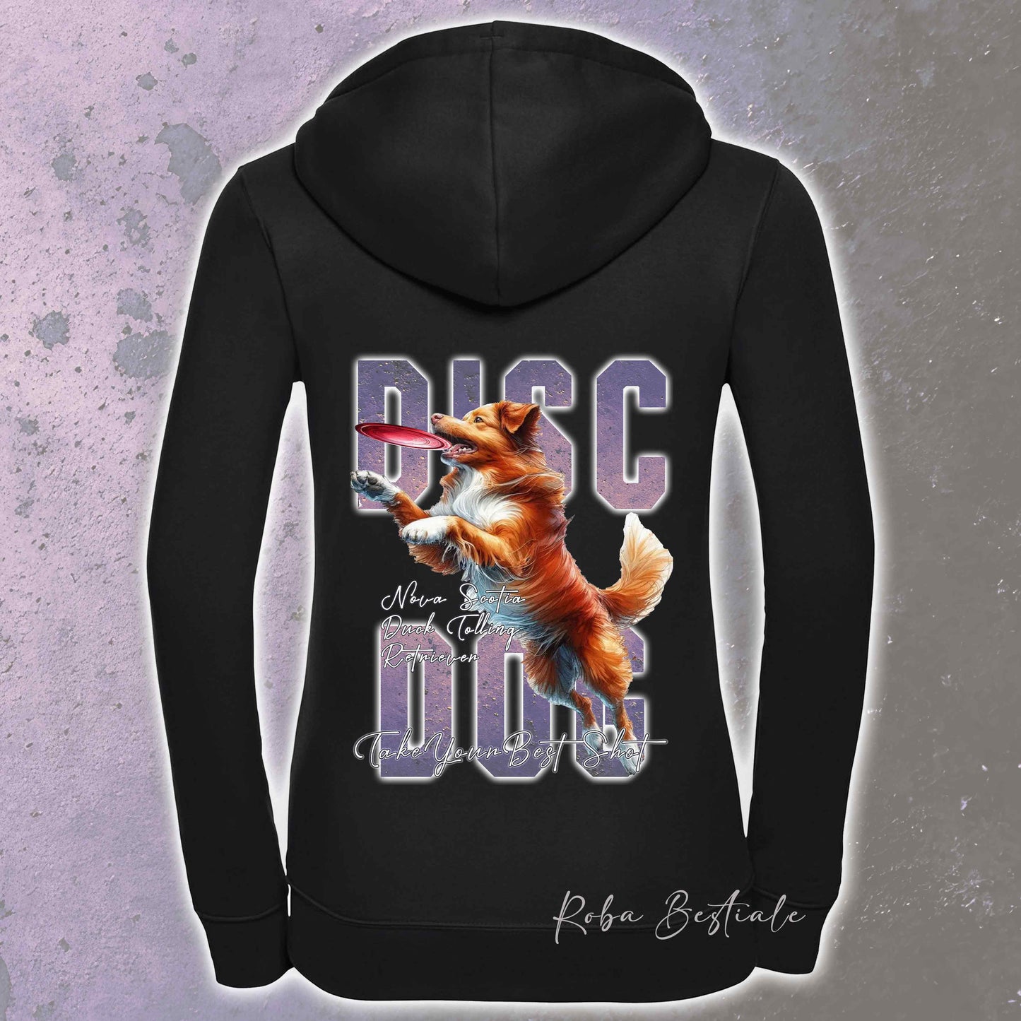 Felpa APTITUDE - DISC DOG - NOVA SCOTIA DUCK TOLLING RETRIEVER - Con Cappuccio e Full Zip, Uomo o Donna, in tanti colori - dalla XS alla 5XL