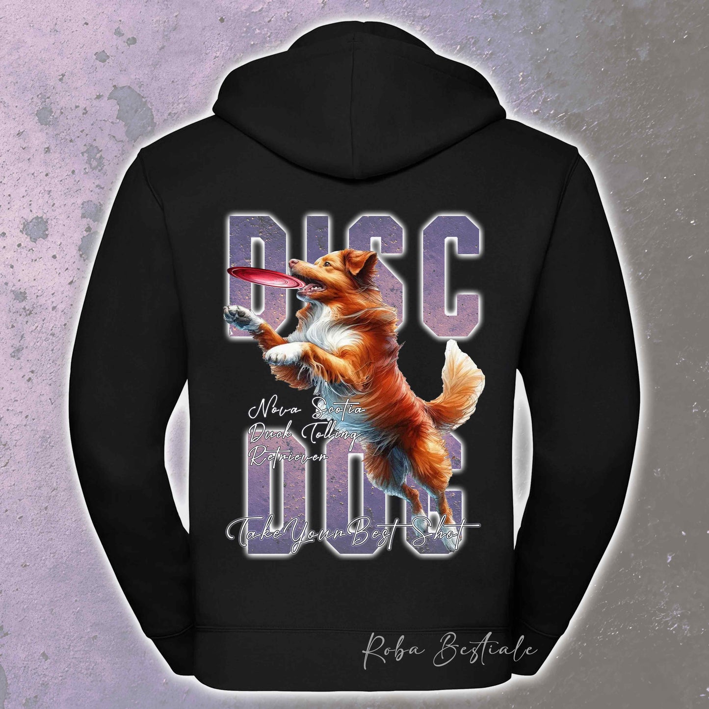 Felpa APTITUDE - DISC DOG - NOVA SCOTIA DUCK TOLLING RETRIEVER - Con Cappuccio e Full Zip, Uomo o Donna, in tanti colori - dalla XS alla 5XL