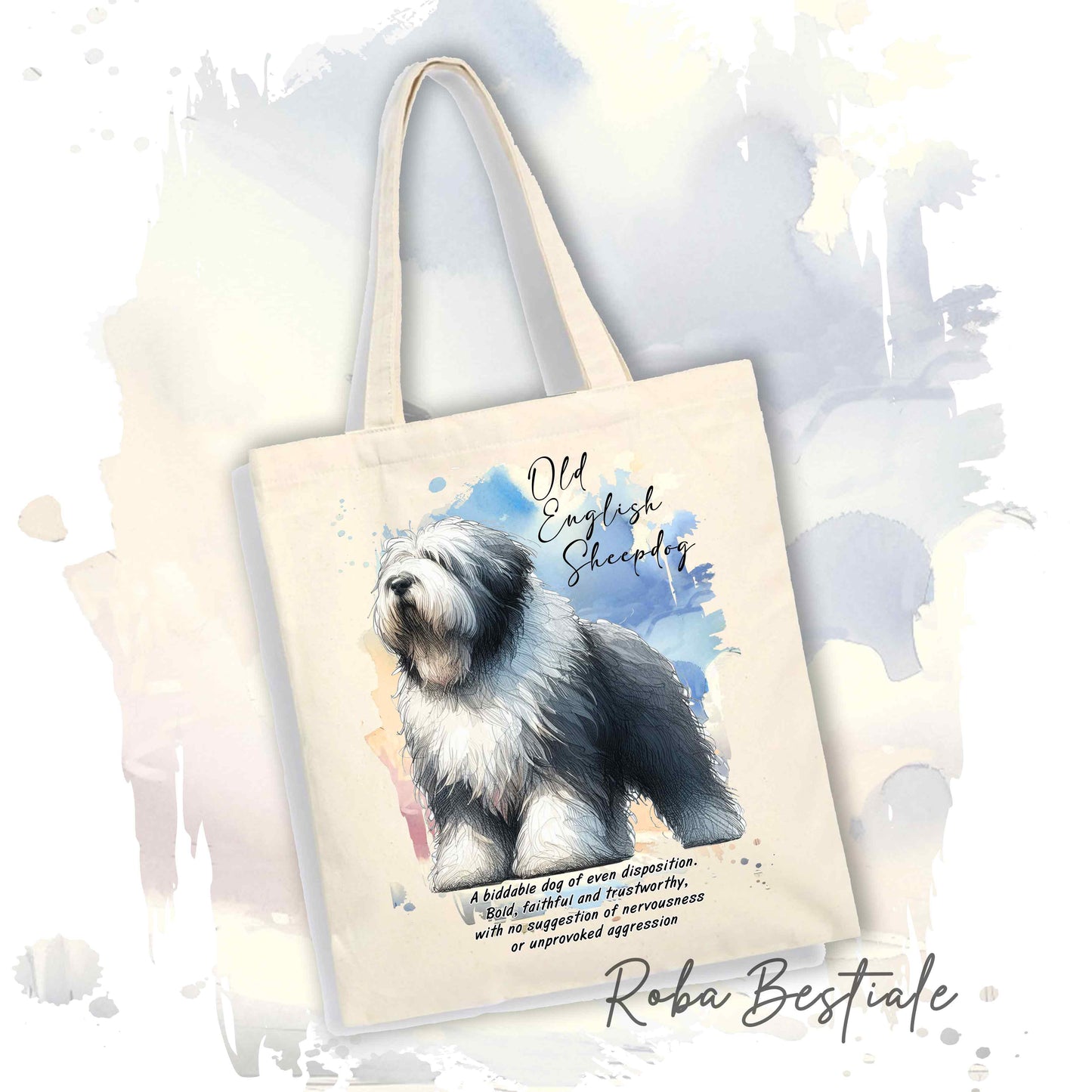 Shopper BEHAVIOR - OLD ENGLISH SHEEPDOG - Standard FCI - Diversi colori disponibili, 100% Cotone
