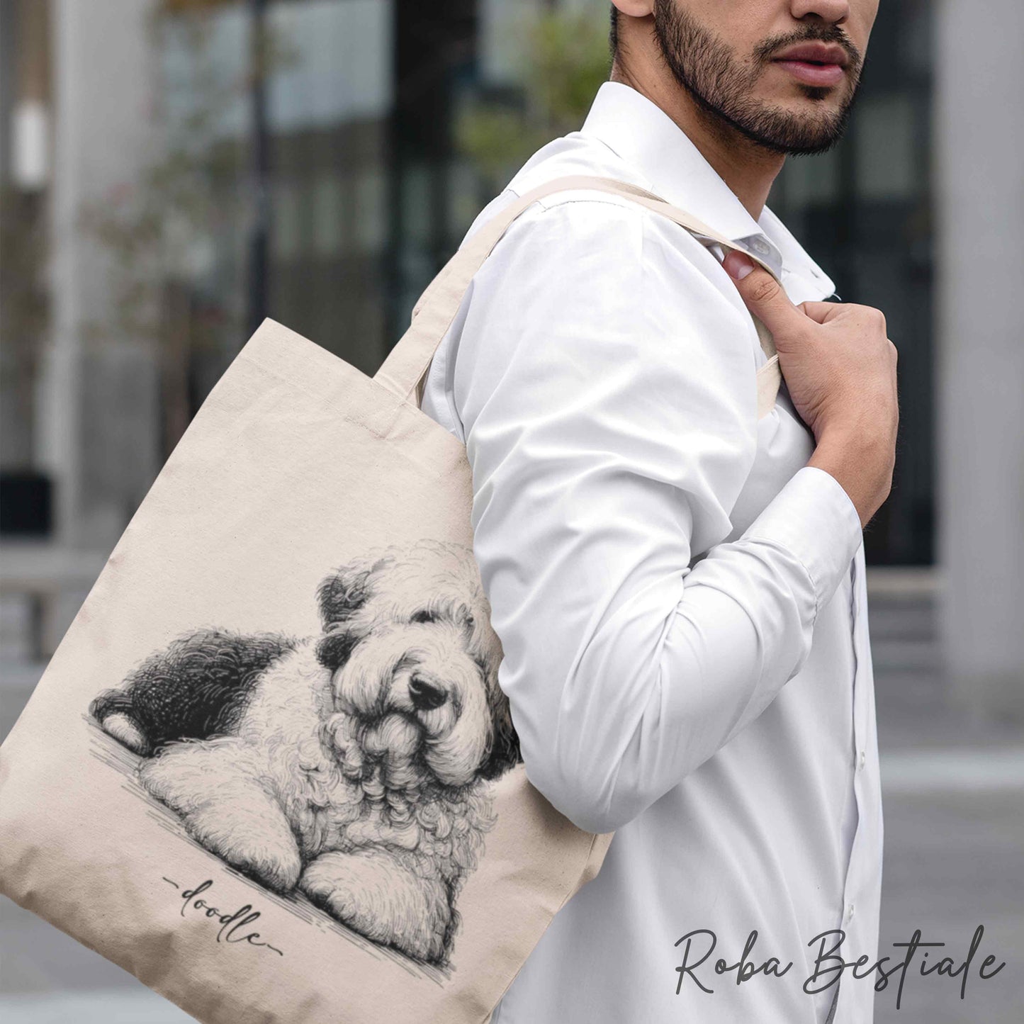 Shopper DOODLE Elegance - OLD ENGLISH SHEEPDOG - Diversi colori disponibili, 100% Cotone