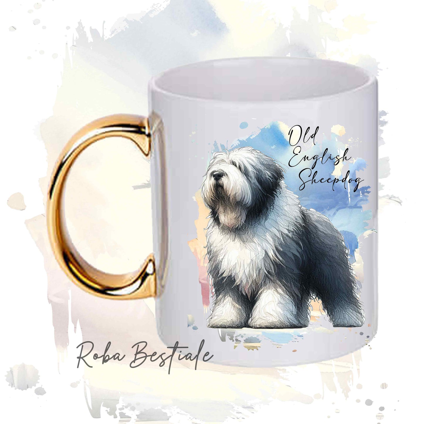 Tazza BEHAVIOR - OLD ENGLISH SHEEPDOG - Standard FCI - In Ceramica, con manico dorato - 330 ml