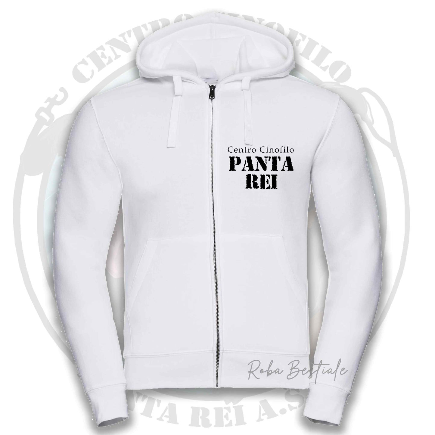 Felpa PANTA REI asd - BIANCA, NERA o GRIGIA - Full Zip, Uomo o Donna - dalla XS alla 5XL
