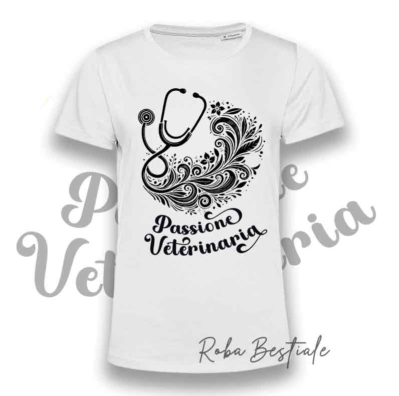 T-shirt PASSIONE VETERINARIA - BIANCA o NERA - Uomo o Donna - 100% cotone
