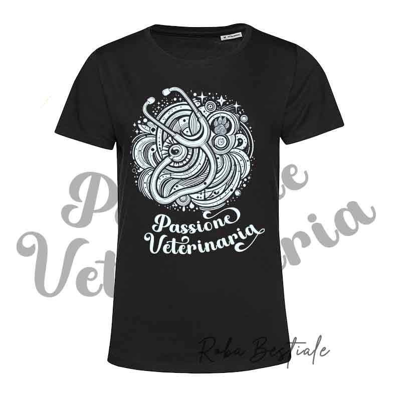 T-shirt PASSIONE VETERINARIA - BIANCA o NERA - Uomo o Donna - 100% cotone