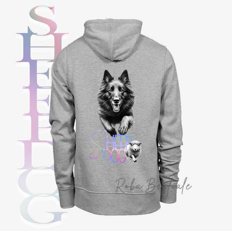 Felpa FLASHY SHEEPDOG - PASTORE BELGA GROENENDAEL - Unisex - Nera o Grigia - dalla XS alla 3XL - Scritta Olografica Cangiante!