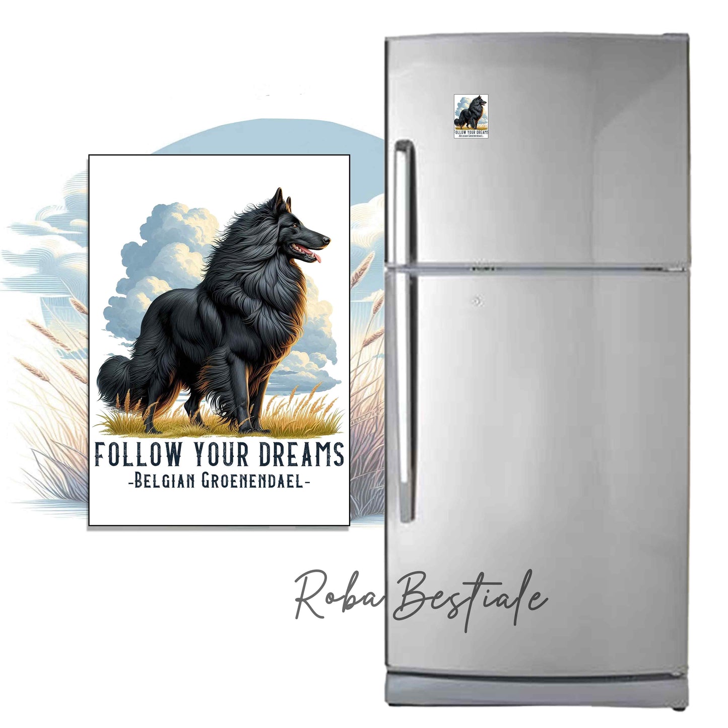 Calamita QUOTES "DREAM" - PASTORE BELGA GROENENDAEL - in MDF, 7x5 cm