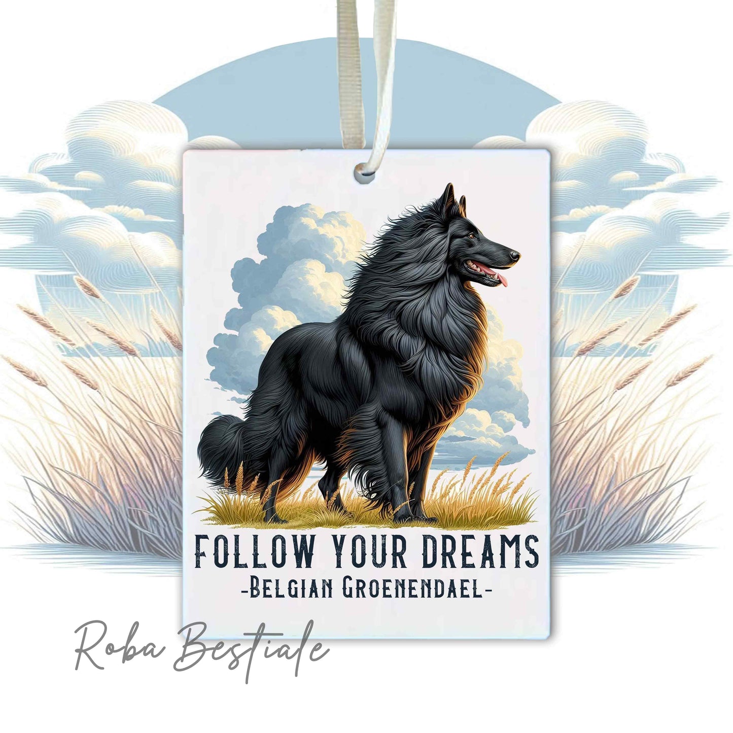 Deodorante Auto QUOTES "DREAM" - PASTORE BELGA GROENENDAEL - In Feltro, con cordino - 7,5 x 10 cm