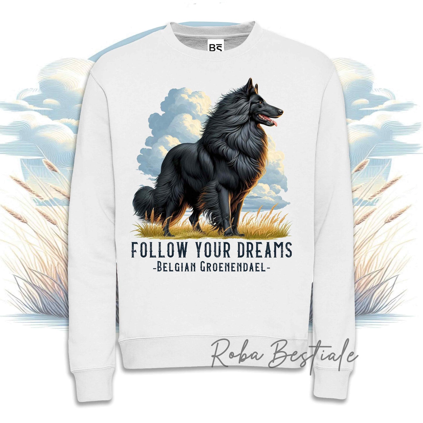 Felpa QUOTES "DREAM" - PASTORE BELGA GROENENDAEL - Girocollo, Unisex - Off White, Bianca o Grigia - dalla XS alla 3XL