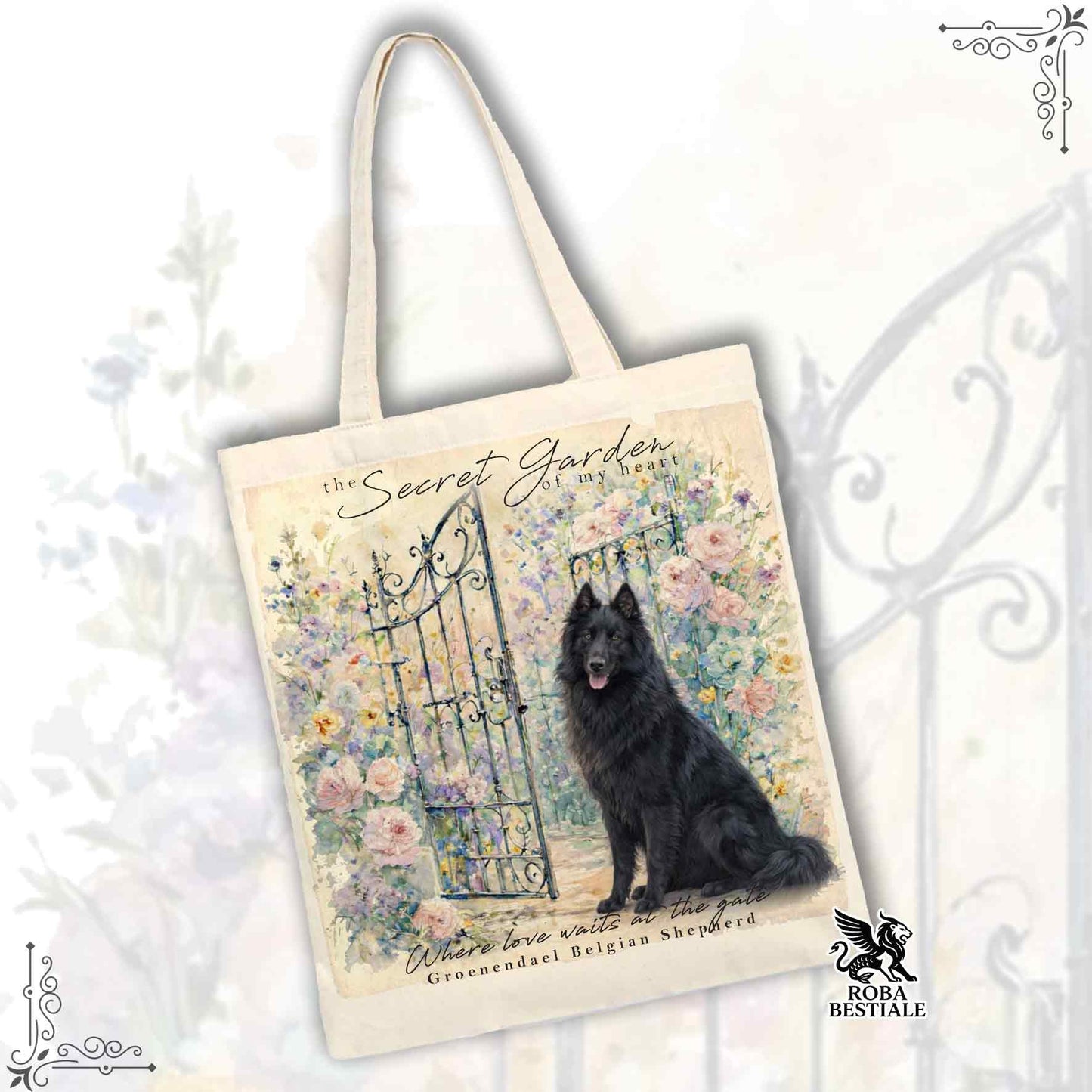 Tote Bag SECRET GARDEN - PASTORE BELGA GROENENDAEL - 100% Cotone - Bianca o Beige