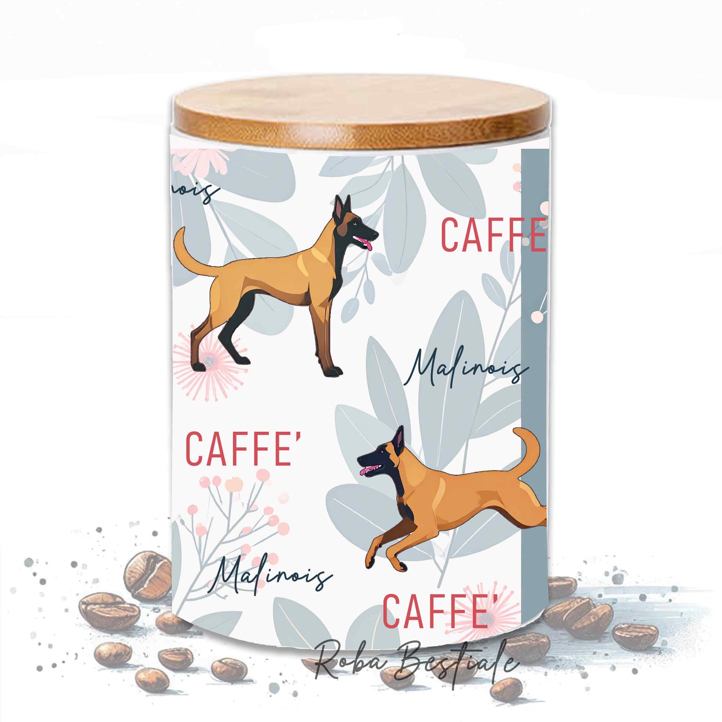 Barattolo CAFFE' - PASTORE BELGA MALINOIS - In Ceramica, Tappo in legno con guarnizione