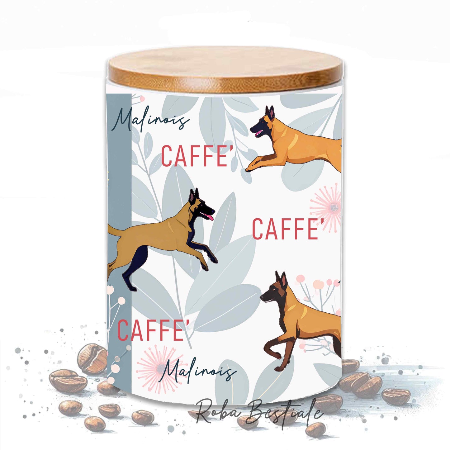 Barattolo CAFFE' - PASTORE BELGA MALINOIS - In Ceramica, Tappo in legno con guarnizione