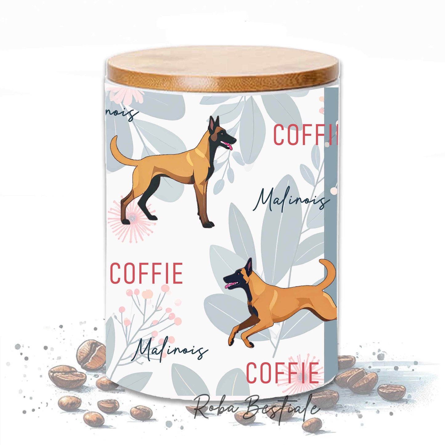Barattolo CAFFE' - PASTORE BELGA MALINOIS - In Ceramica, Tappo in legno con guarnizione