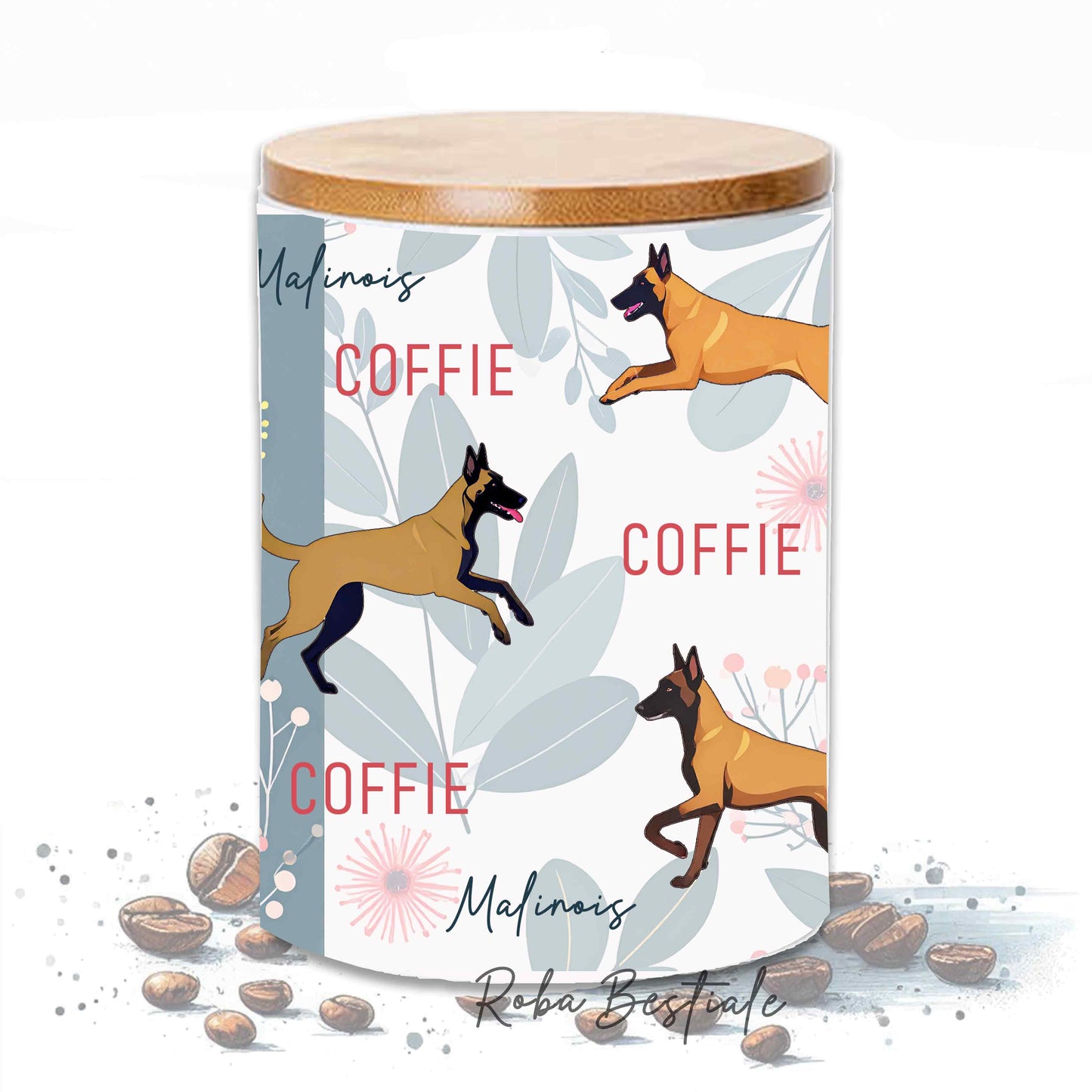 Barattolo CAFFE' - PASTORE BELGA MALINOIS - In Ceramica, Tappo in legno con guarnizione