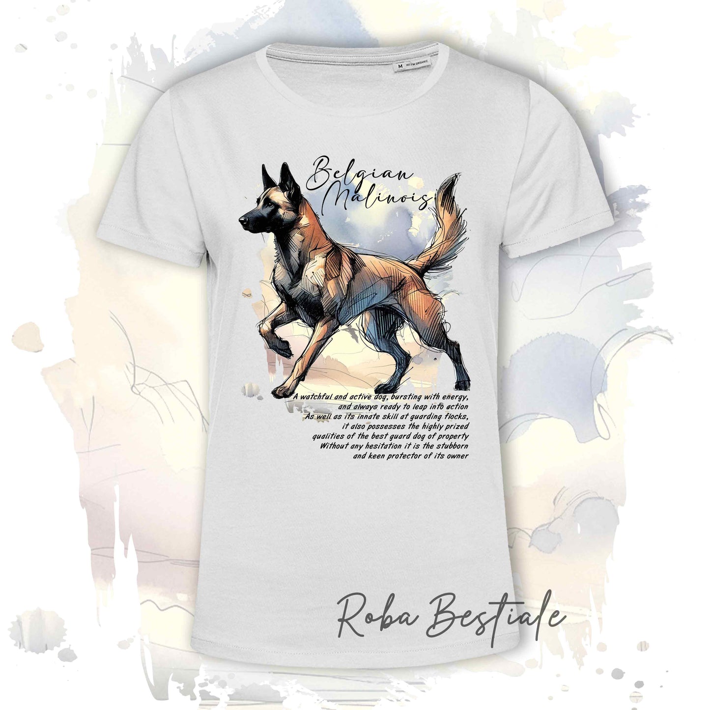 T-Shirt BEHAVIOR - PASTORE BELGA MALINOIS - Standard FCI - 100% Cotone, Bianca, Uomo o Donna - dalla XS alla 5XL