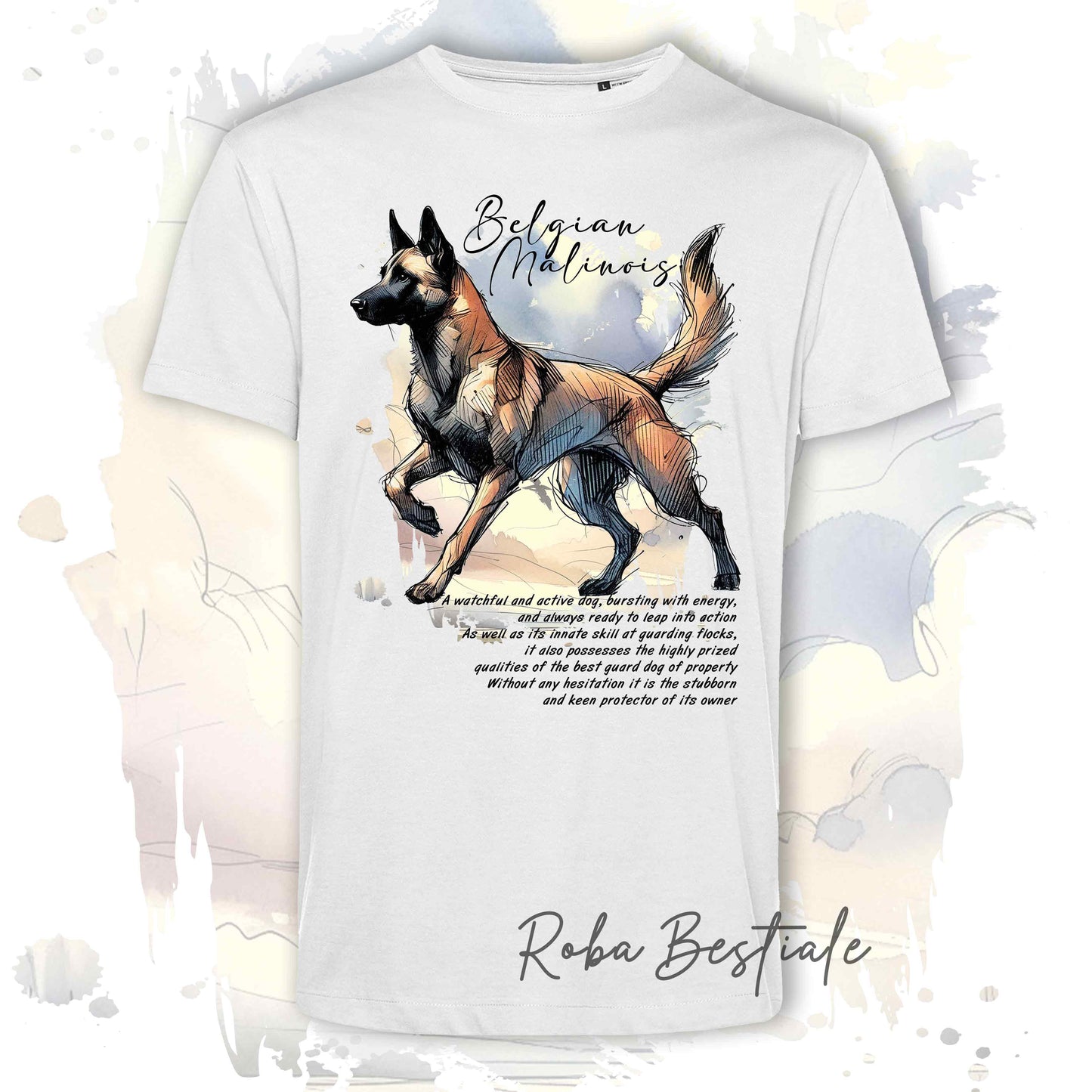 T-Shirt BEHAVIOR - PASTORE BELGA MALINOIS - Standard FCI - 100% Cotone, Bianca, Uomo o Donna - dalla XS alla 5XL