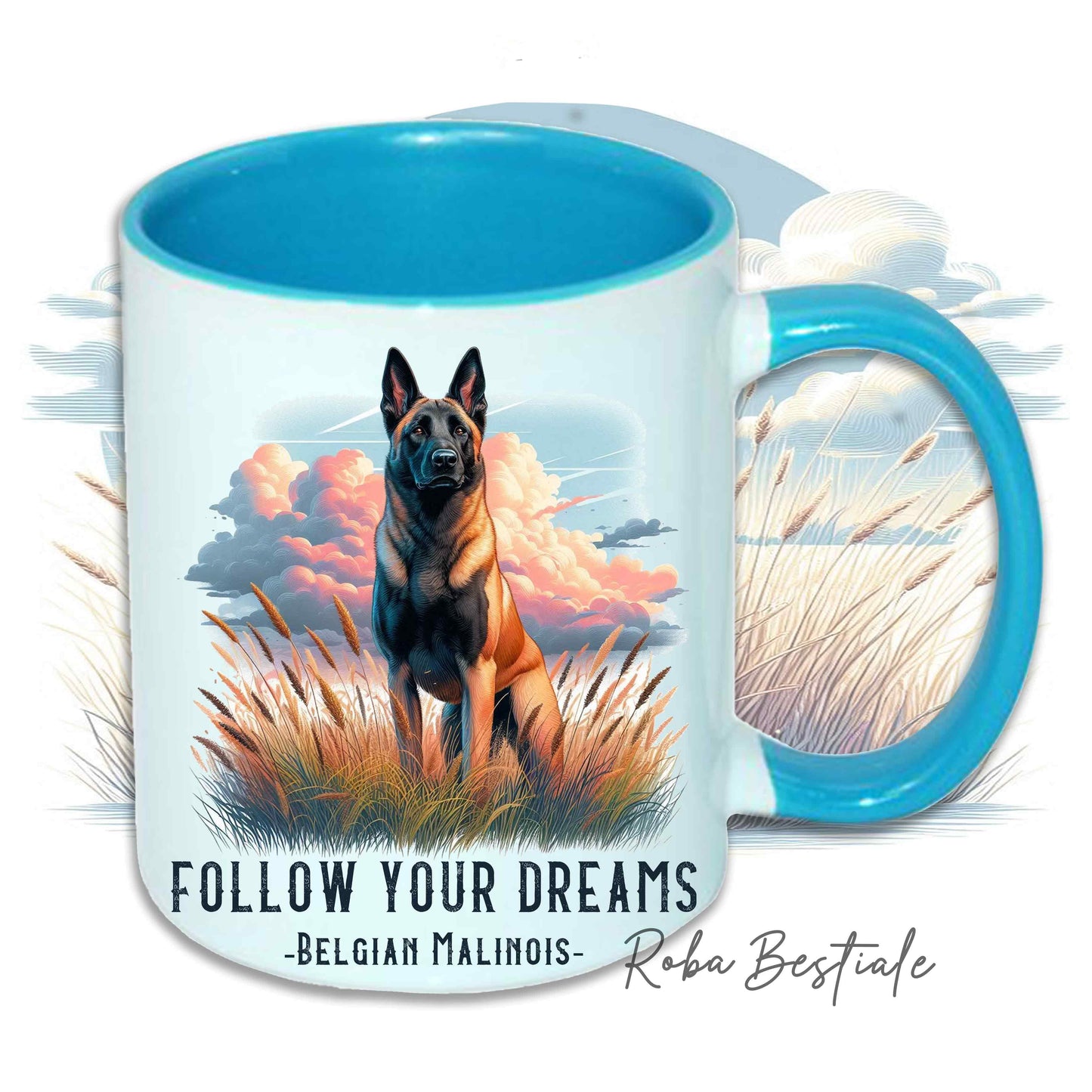 Tazza QUOTES "DREAM" - PASTORE BELGA MALINOIS - In Ceramica, con manico e interno in diversi colori - 330 ml