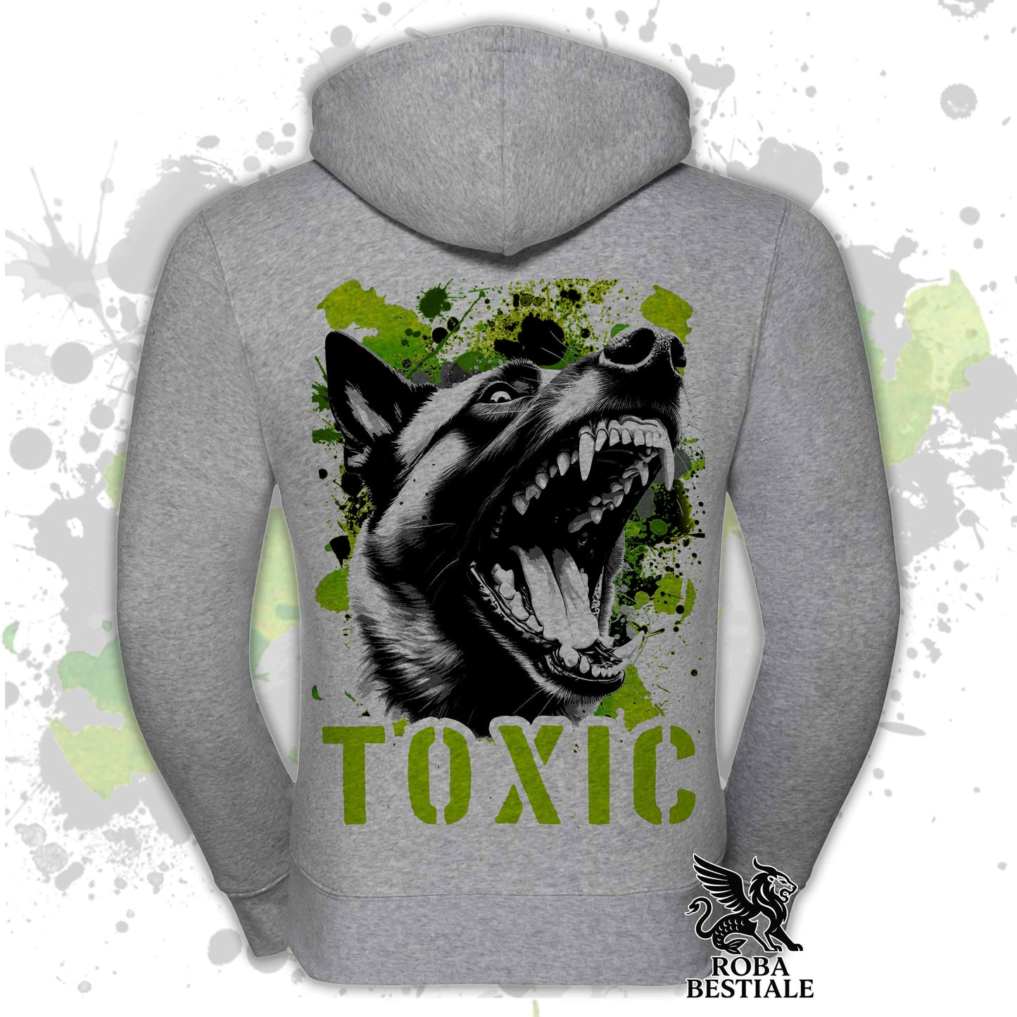Felpa TOXIC - PASTORE BELGA MALINOIS - Con Cappuccio e Full Zip, Uomo o Donna, Nera - dalla XS alla 5XL