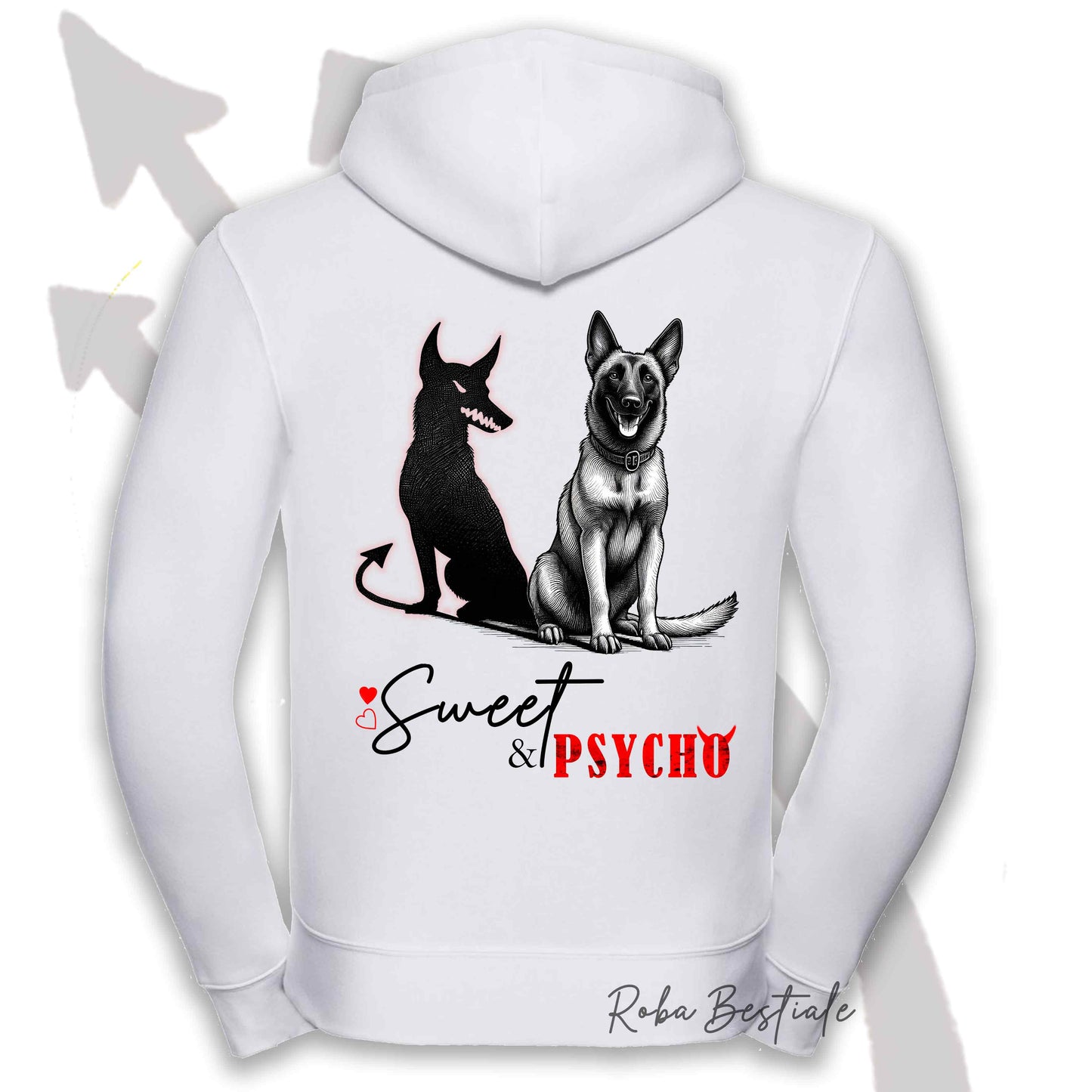 Felpa SWEET N PSYCHO - PASTORE BELGA MALINOIS - Con Cappuccio e Full Zip, Uomo o Donna - dalla XS alla 5XL