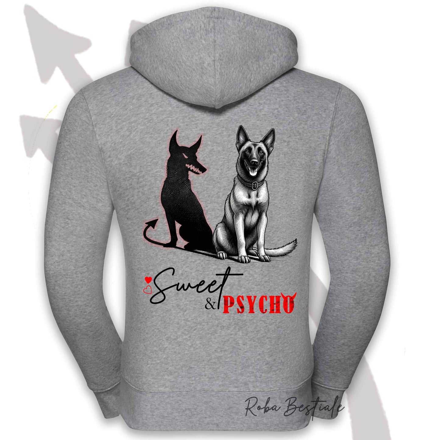 Felpa SWEET N PSYCHO - PASTORE BELGA MALINOIS - Con Cappuccio e Full Zip, Uomo o Donna - dalla XS alla 5XL