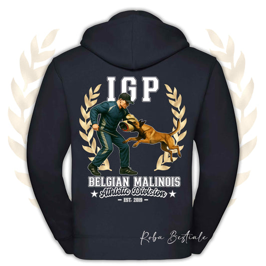 Felpa IGP ATTACK - PASTORE BELGA MALINOIS - Con Cappuccio e Full Zip, Uomo o Donna, in tanti colori - dalla XS alla 5XL