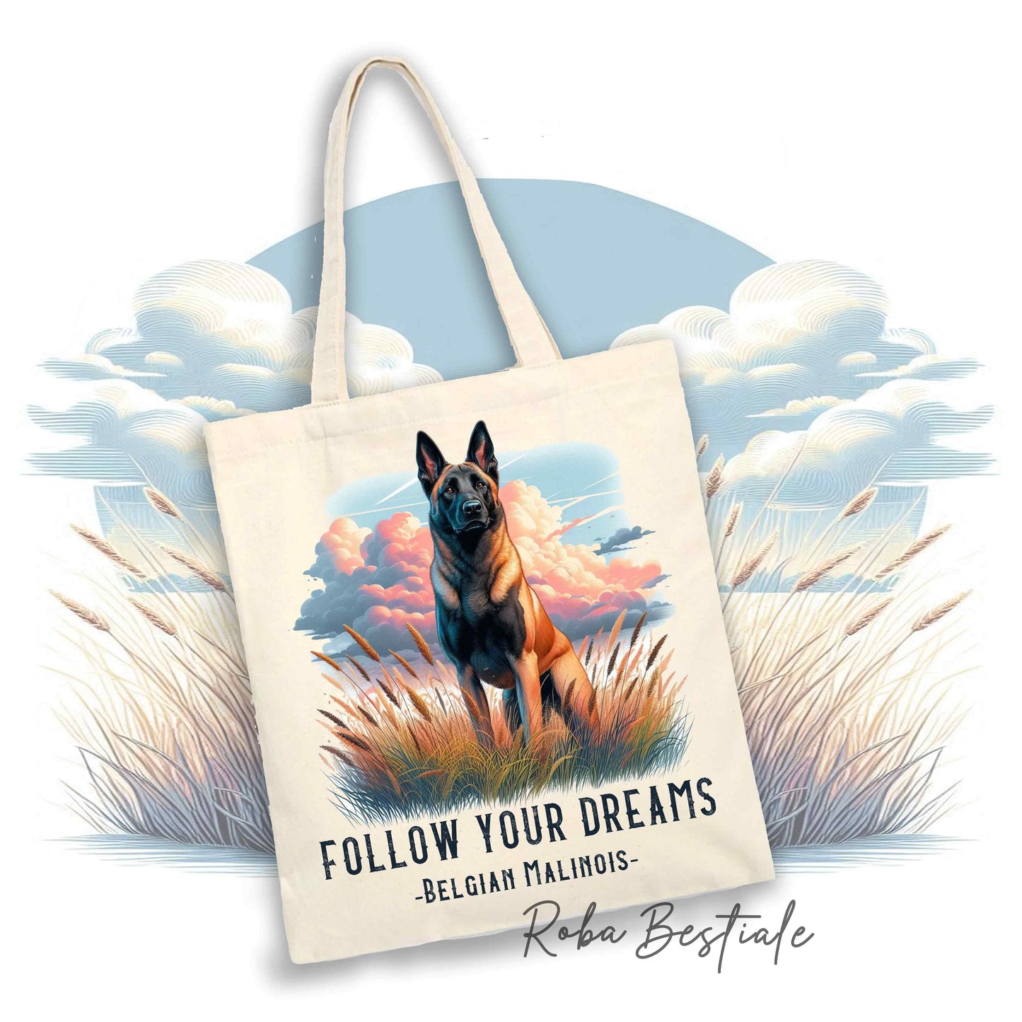 Shopper QUOTES "DREAM" - PASTORE BELGA MALINOIS - Diversi colori disponibili, 100% Cotone