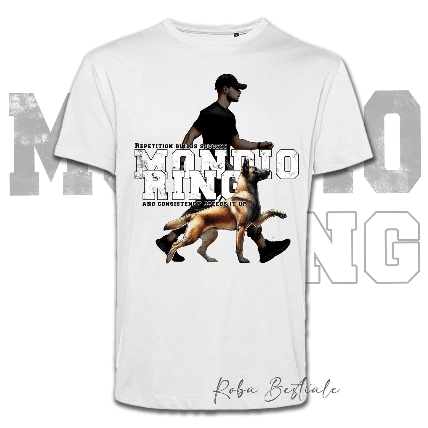 T-Shirt MONDIORING5 - PASTORE BELGA MALINOIS + UOMO - Bianca, Uomo o Donna - dalla XS alla 5XL
