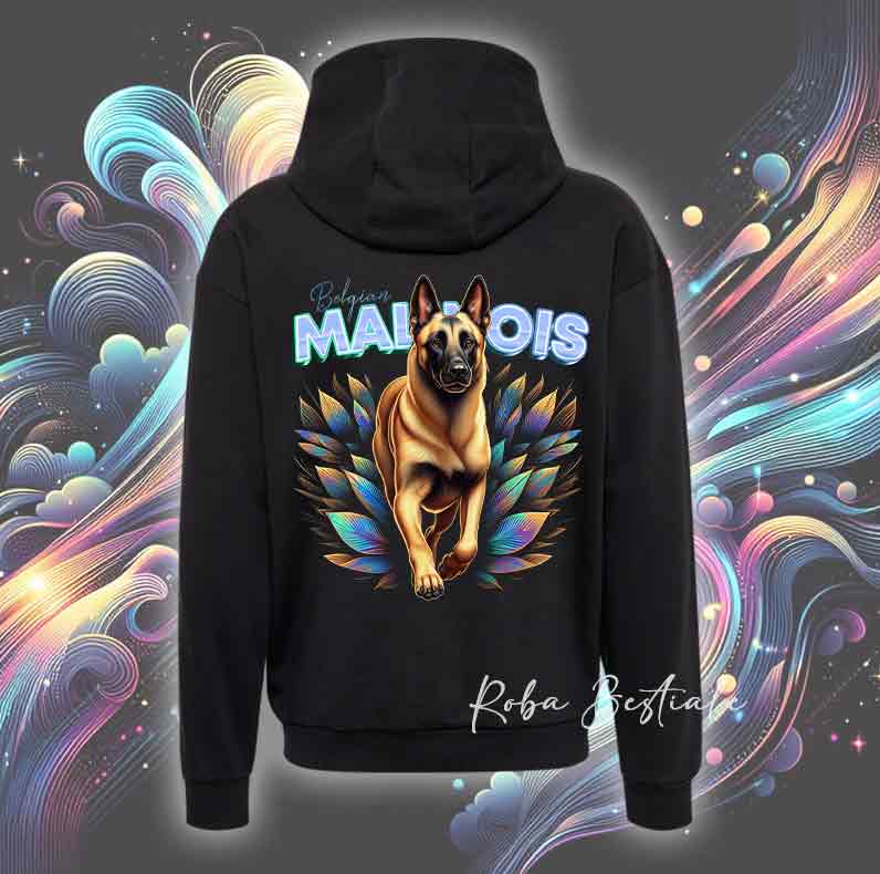 Felpa invernale HOLO - PASTORE BELGA MALINOIS - Con Cappuccio, Unisex - Nera - dalla XS alla 3XL