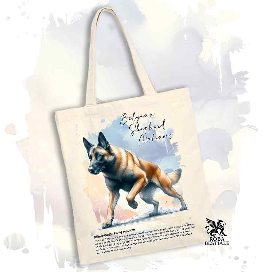 Tote Bag BEHAVIOR - PASTORE BELGA MALINOIS - 100% Cotone - Bianca o Beige