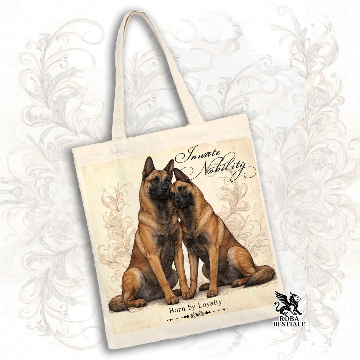 Tote Bag NOBILITY - PASTORE BELGA MALINOIS - 100% Cotone - Bianca o Beige