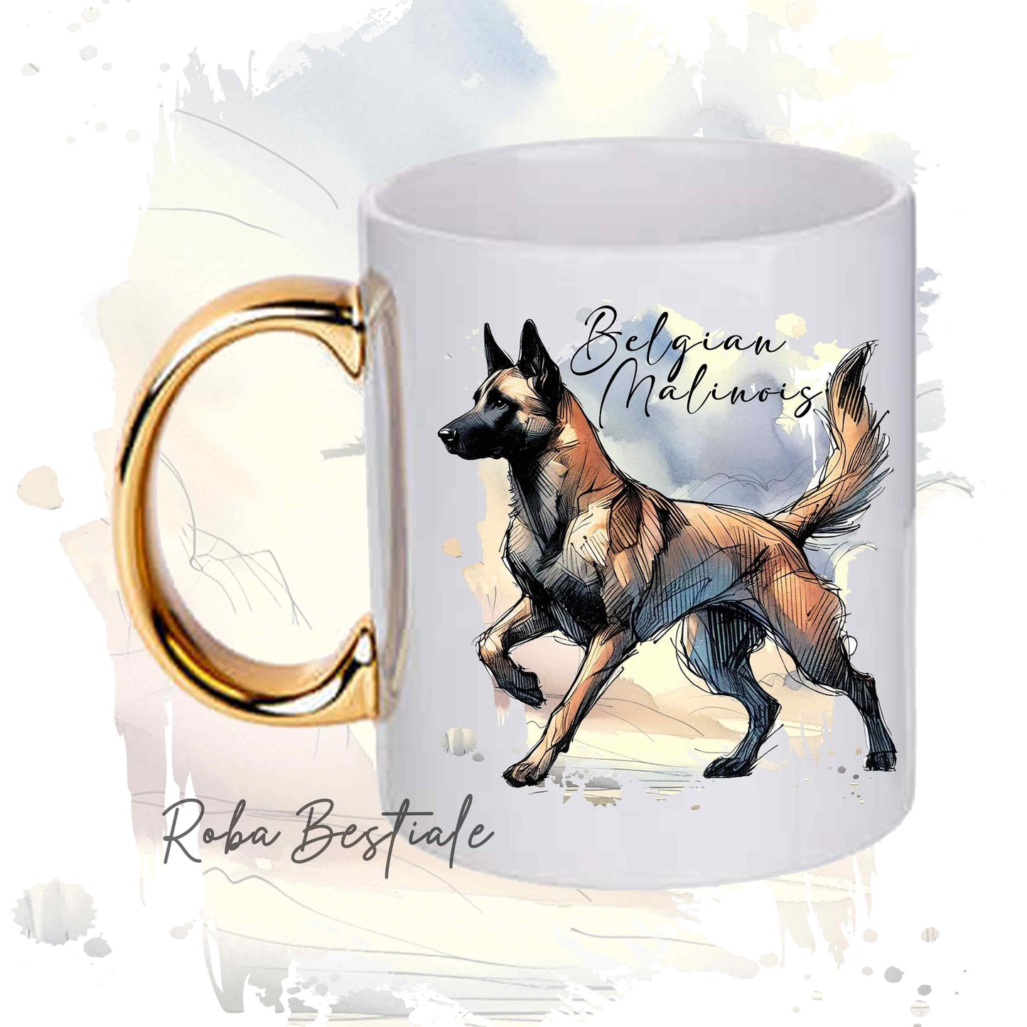 Tazza BEHAVIOR - PASTORE BELGA MALINOIS - Standard FCI - In Ceramica, con manico dorato - 330 ml