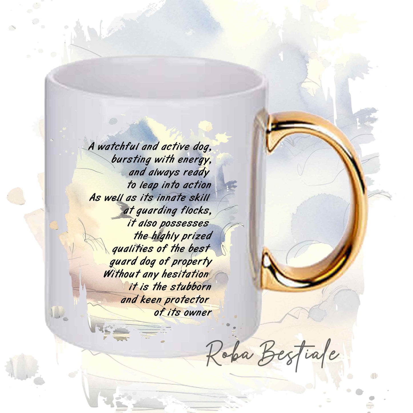Tazza BEHAVIOR - PASTORE BELGA MALINOIS - Standard FCI - In Ceramica, con manico dorato - 330 ml
