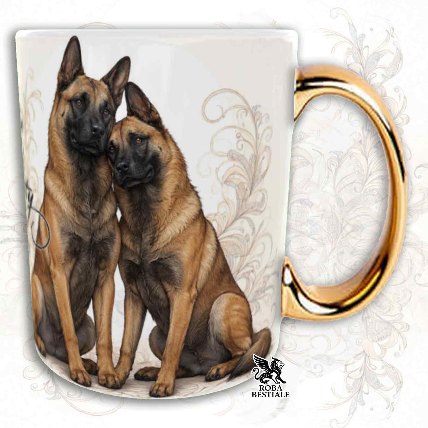 Mug NOBILITY - BELGIAN MALINOIS - Gold Handle - 330 ml - Ceramic