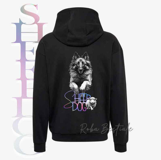 Felpa FLASHY SHEEPDOG - PASTORE BELGA TERVUEREN - Unisex - Nera o Grigia - dalla XS alla 3XL - Scritta Olografica Cangiante!