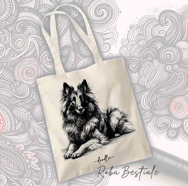 Shopper DOODLE - PASTORE BELGA TERVUEREN - Diversi colori disponibili, 100% Cotone