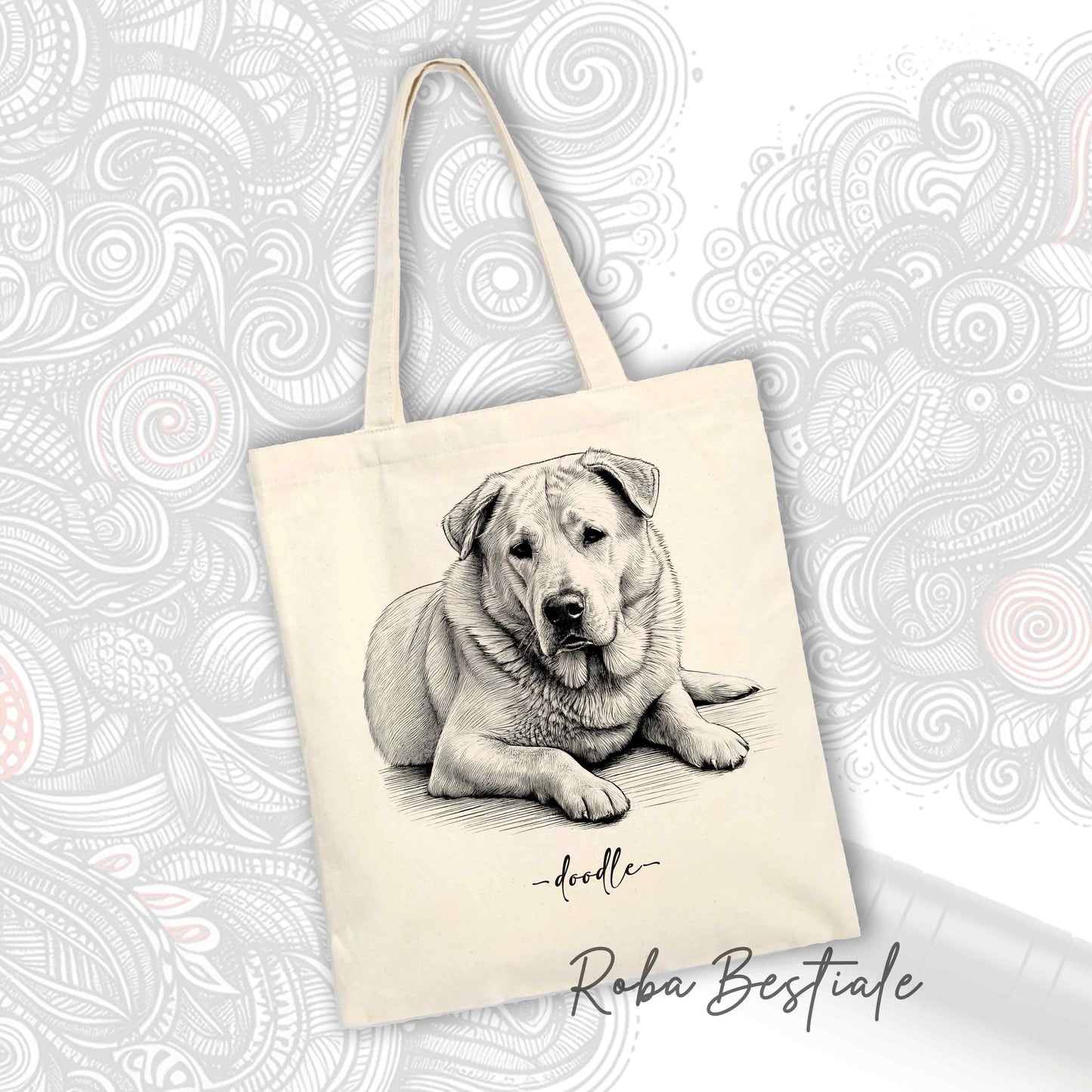 DOODLE Elegance Shopper - CENTRAL ASIAN SHEPHERD - Various colors available, 100% Cotton