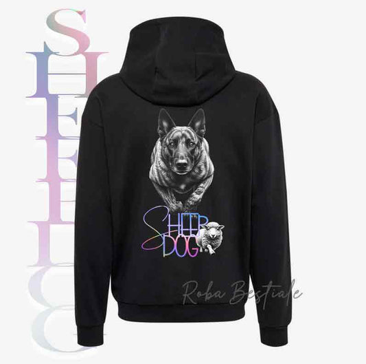 Felpa FLASHY SHEEPDOG - PASTORE OLANDESE - Unisex - Nera o Grigia - dalla XS alla 3XL - Scritta Olografica Cangiante!