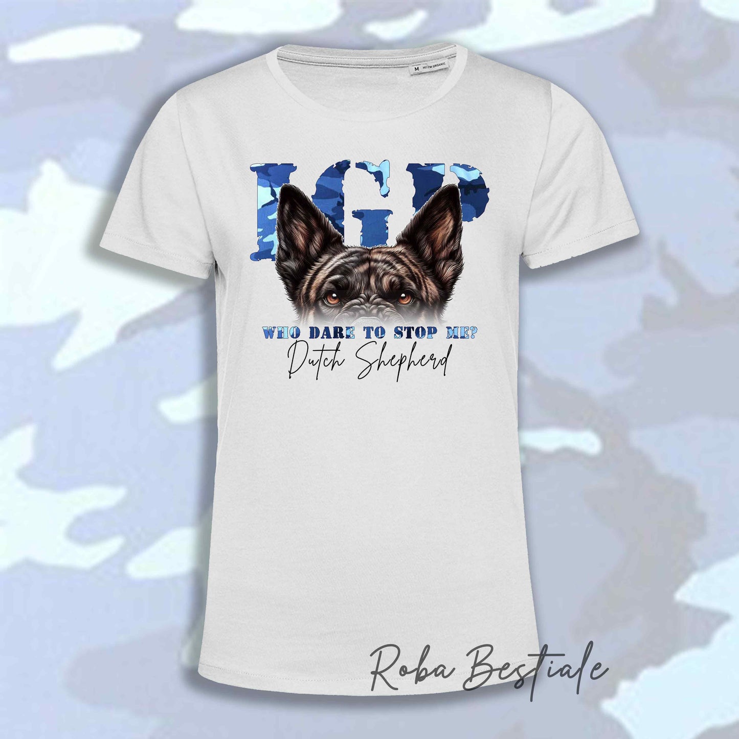T-Shirt WHO DARE IGP - PASTORE OLANDESE a Pelo Corto - Bianca - Stampa in tanti colori! Dalla XS alla 5XL