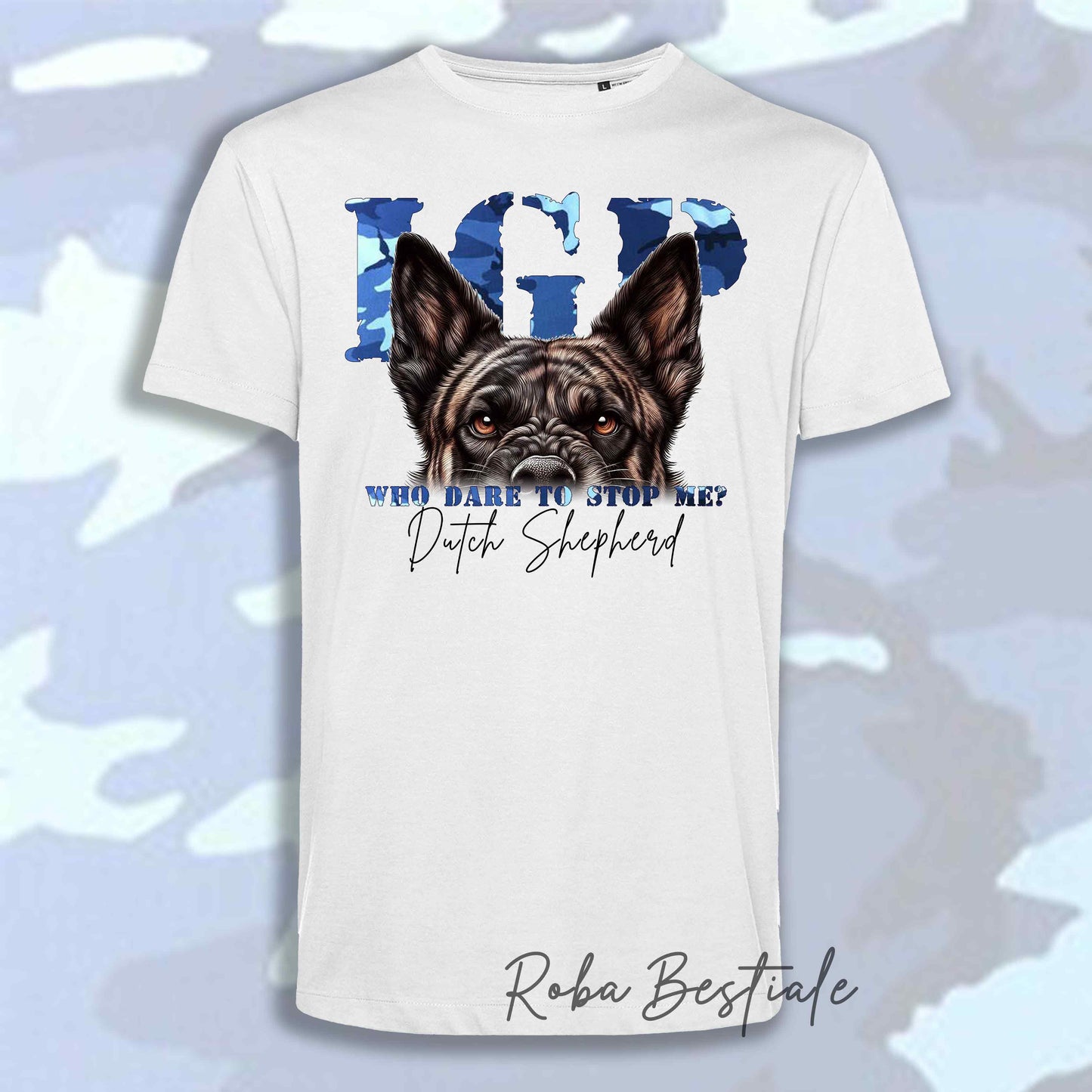 T-Shirt WHO DARE IGP - PASTORE OLANDESE a Pelo Corto - Bianca - Stampa in tanti colori! Dalla XS alla 5XL
