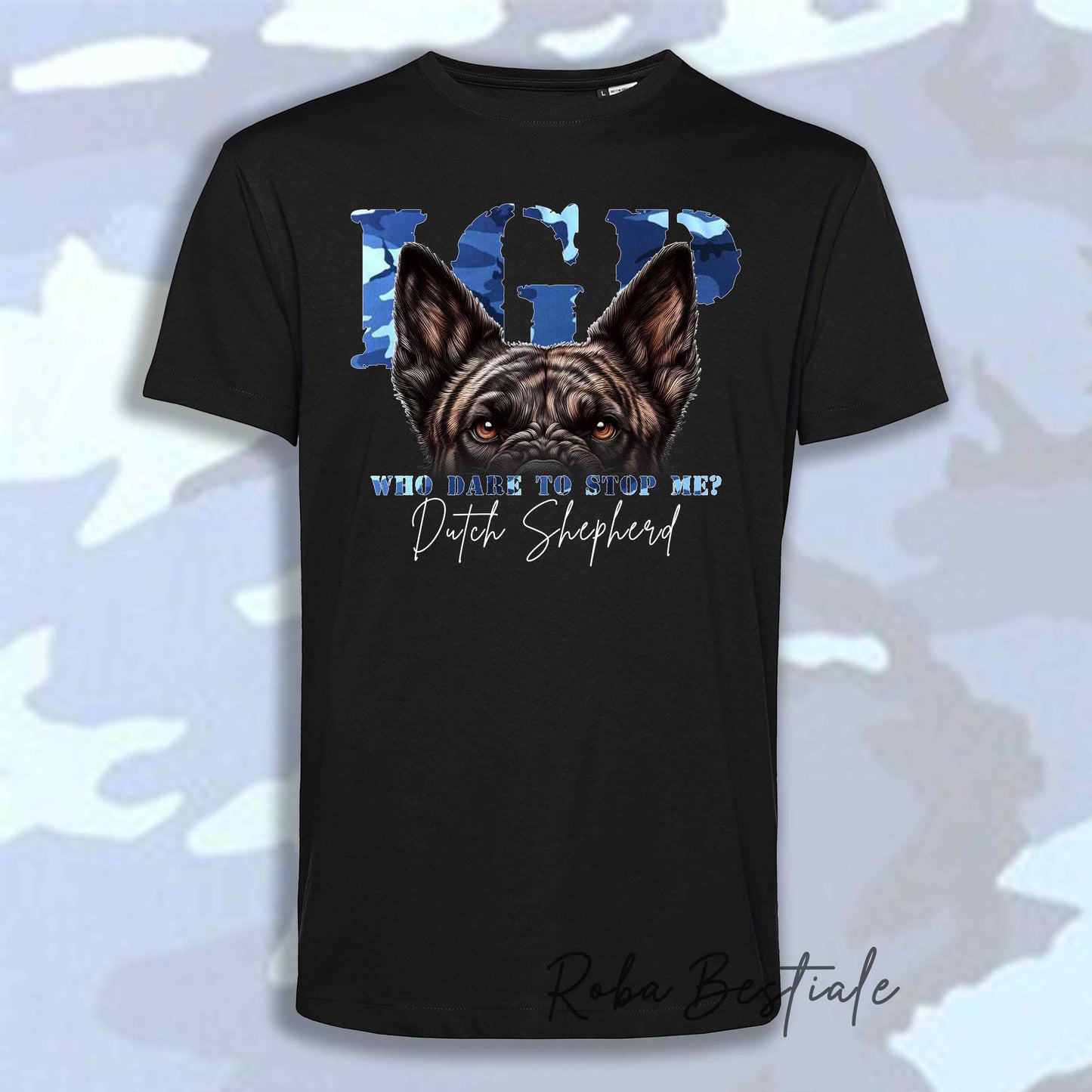 T-Shirt WHO DARE IGP - PASTORE OLANDESE a Pelo Corto - Nera - Stampa in tanti colori! Dalla XS alla 5XL