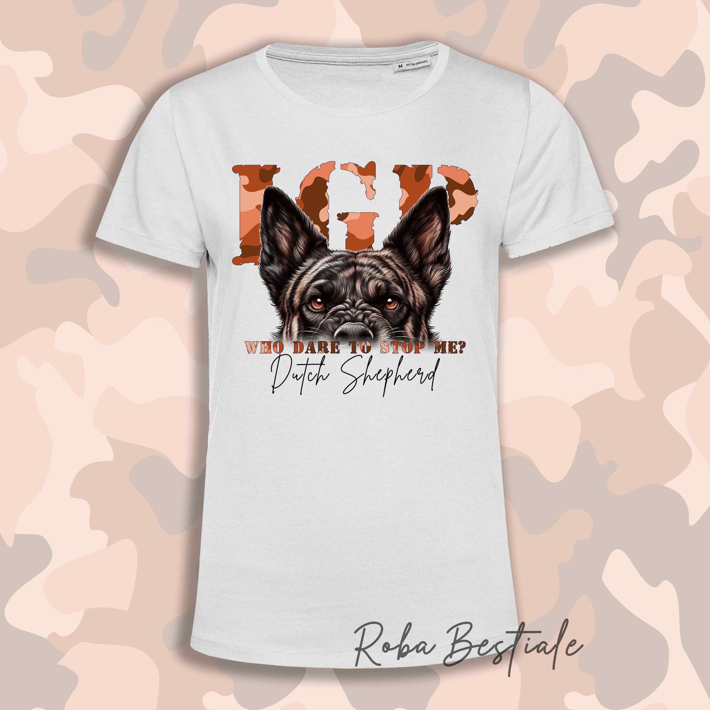 T-Shirt WHO DARE IGP - PASTORE OLANDESE a Pelo Corto - Bianca - Stampa in tanti colori! Dalla XS alla 5XL