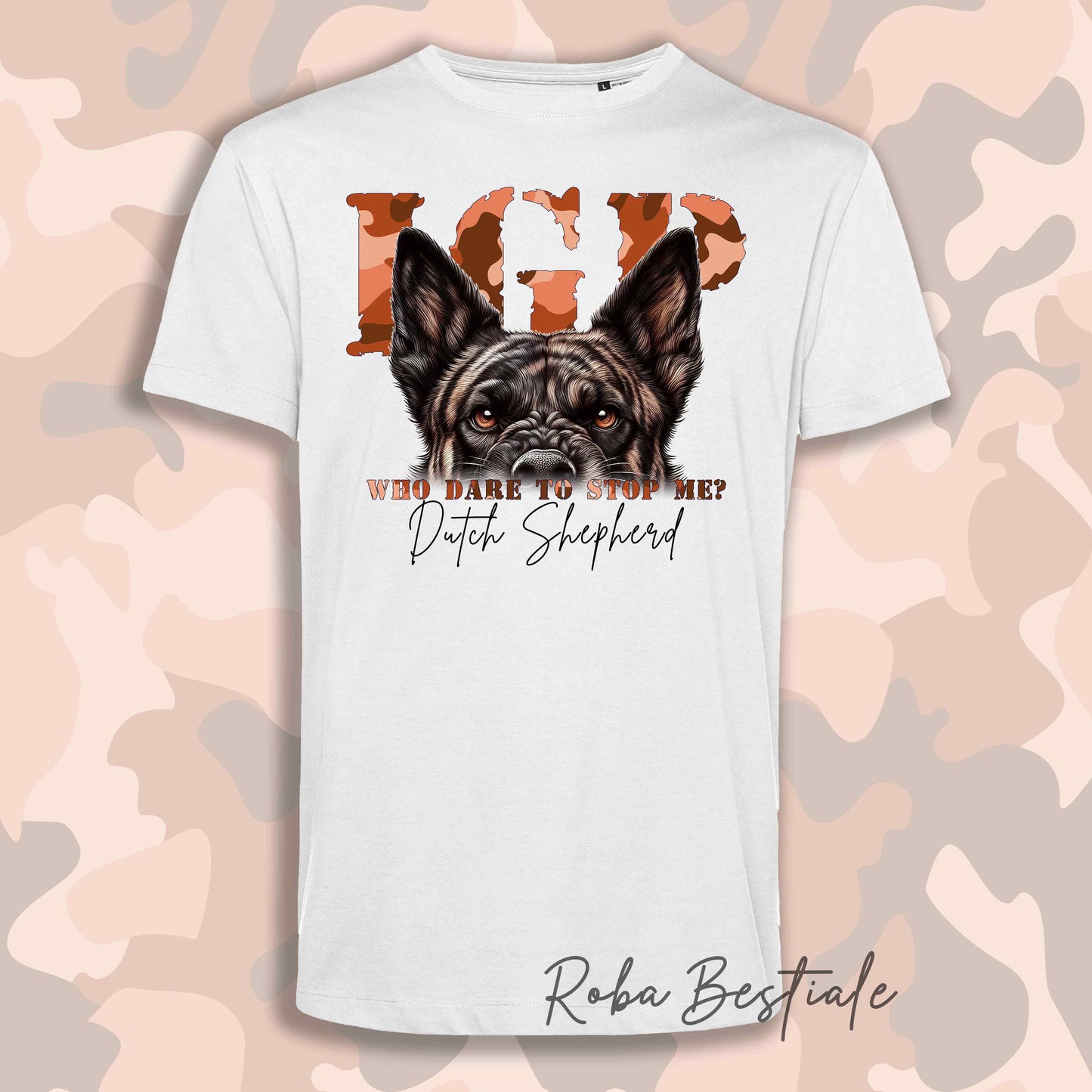 T-Shirt WHO DARE IGP - PASTORE OLANDESE a Pelo Corto - Bianca - Stampa in tanti colori! Dalla XS alla 5XL