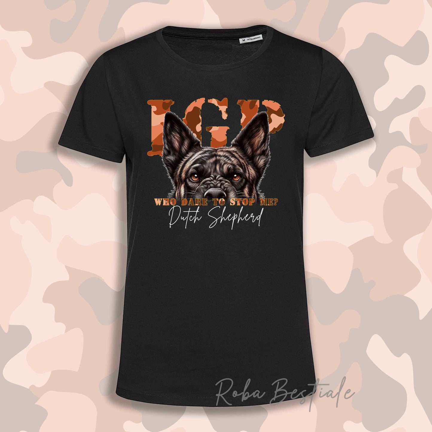 T-Shirt WHO DARE IGP - PASTORE OLANDESE a Pelo Corto - Nera - Stampa in tanti colori! Dalla XS alla 5XL