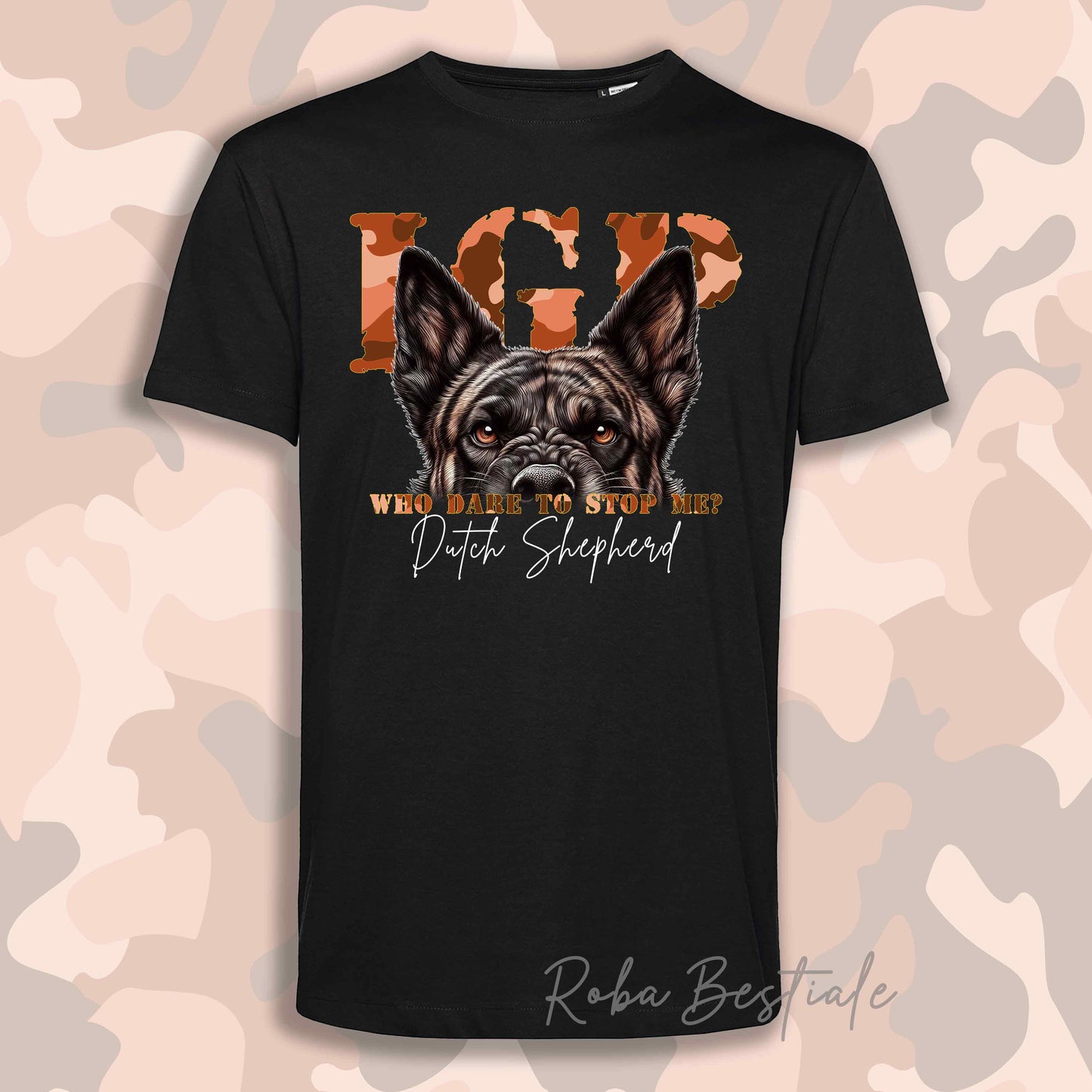T-Shirt WHO DARE IGP - PASTORE OLANDESE a Pelo Corto - Nera - Stampa in tanti colori! Dalla XS alla 5XL